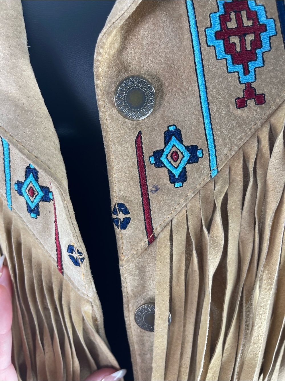 Vintage Suede Embroidered Fringe Western Frontiersman Men’s Ranch Barn Coat, B8 - Picture 5 of 10